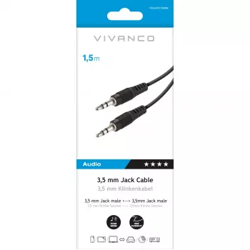 Vivanco audio kabelis 3.5 mm–3.5 mm 1.5 m (VVAJACK15MMK)