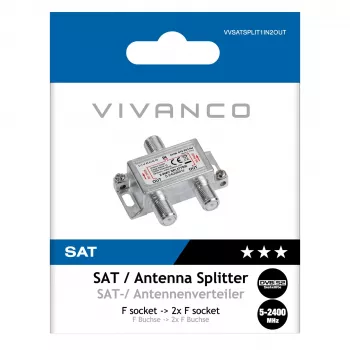 Vivanco VVSATSPLIT1IN2OUT satelīta sadalītājs 1 ieeja 2 izejas 5-2400 MHz F-Connector