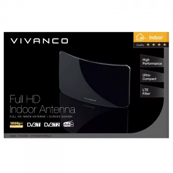 Vivanco VVTVANTMCIRCLE iekštelpu antena ar 28 dB pastiprinājumu, LTE/4G/5G filtru, DAB/DAB+ atbalstu, melna