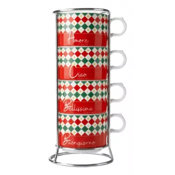 Bialetti 4 Cappuccio Tricolore Stovetop Milk Frother 160 ml, manuāls virzulis, itāliešu trikolors