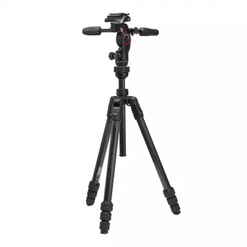 Manfrotto MKBFRTC4GTFB-3W Befree GT oglekļa šķiedras ceļojuma statīvs ar 3-virzienu šķidruma galvu, vērpjamiem fiksatoriem, 10kg slodzi, 164cm maksimālo augstumu, melns