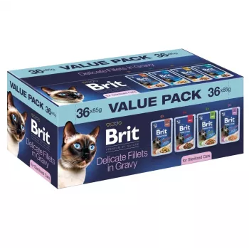 Brit Delicate Fillets in Gravy sterilizētām kaķiem – 36 x 85 g maisiņi