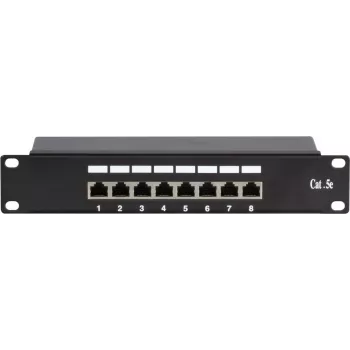 DSIT DS-10Patch5-8FTP 10 collu 8 portu FTP CAT 5e sadales panelis, 1U stiprinājums, ekranēts RJ45, LSA+ IDC, melns