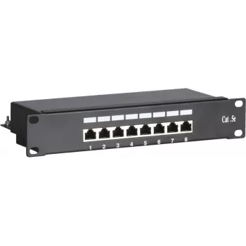 DSIT DS-10Patch5-8FTP 10 collu 8 portu FTP CAT 5e sadales panelis, 1U stiprinājums, ekranēts RJ45, LSA+ IDC, melns
