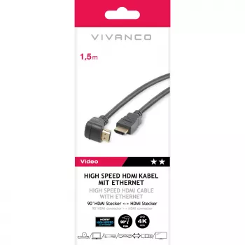Vivanco High Speed HDMI kabelis ar Ethernet, 90 grādu leņķa, 1,5 m, melns (VVVHDMI30M1M90K)
