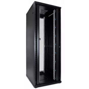 DSIT 47U 19 collu servera skapis ar perforētām dubultdurvīm priekšā un aizmugurē, 800x1000x2250 mm, melns