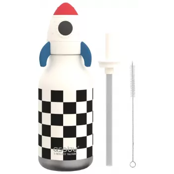 Asobu Bestie Rocket 460 ml bērnu izolēta nerūsējošā tērauda ūdens pudele ar necaurlaidīgu snīpi un nēsāšanas rokturi