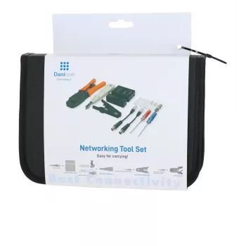DSIT DC-TOOLSET-PRO Profesionālais tīkla instrumentu komplekts ar krimpētāju, testeri, punch down instrumentu, knaiblēm, skrūvgriežiem, savienotājiem un rāvējslēdzēja somu
