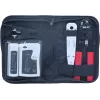 DSIT 9 daļu tīkla instalācijas un remonta instrumentu komplekts ar RJ45 krimpēšanas knaiblēm, kabeļu testeri, punch down instrumentu un rāvējslēdzēja somu (DC-TOOLSET)