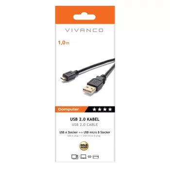 Vivanco VVITUSBAMICB10MK USB 2.0 Type-A uz Micro-B kabelis, 1 m, melns