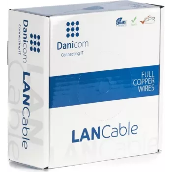DSIT DANICOM CAT5e FTP tīkla kabelis 100m cieta serde LSZH Dca zils