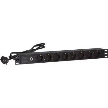 DSIT DS-8PDU-MO 19 inch 8 vietu pārslodzes aizsardzības pagarinātājs, 0,48 m vads, melns