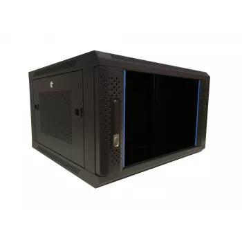 DSIT 6U 19 inch sienas servera skapis ar stikla durvīm un perforētiem sānu paneļiem, 600x600x368 mm (DS6606ZP)