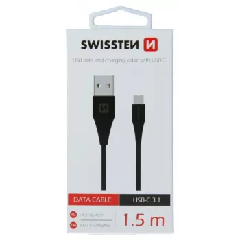 Swissten USB-A uz USB-C 3.1 Gen 1 kabelis 1,5 m melns