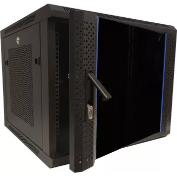 DSIT DS6609ZP 9U 19 inch sienas servera skapis ar stikla durvīm un perforētiem sānu paneļiem, 600x600x501 mm, melns