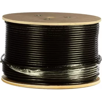 DSIT CAT7 S/FTP 305m āra instalācijas kabelis, ciets vadītājs, PE apvalks, Fca, dubults ekranējums, 10 Gbit/s, melns