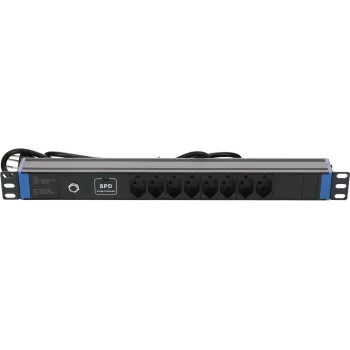 DSIT DS-8PDU-CH-SPO 8 kontaktligzdu Šveices pagarinātājs ar pārsprieguma un pārslodzes aizsardzību, 1,8 m kabelis, melns