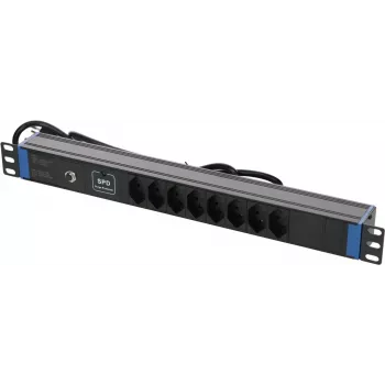 DSIT DS-8PDU-CH-SPO 8 kontaktligzdu Šveices pagarinātājs ar pārsprieguma un pārslodzes aizsardzību, 1,8 m kabelis, melns