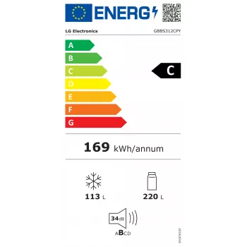 LG GBBS312CPY brīvi stāvošs kombinētais ledusskapis-saldētava, Total No Frost, nerūsējošais tērauds, C energoklase, 333L