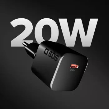 SBS 20W USB-C PD sienas lādētājs melns