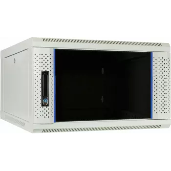 DSIT 6U sienas servera skapis ar stikla durvīm, balts, 600x600x368 mm