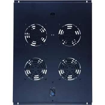 DSIT DS-FT80 4 ventilatoru servera skapja dzesēšanas bloks ar termostatu 800 mm dziļiem skapjiem, 1U, 230V, melns