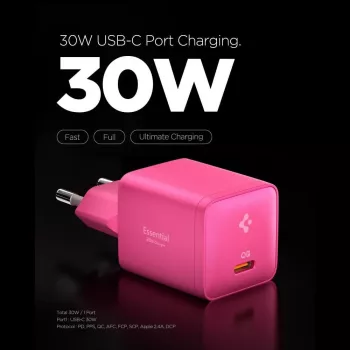 SPIGEN EE301EU-GAN Essential 1-Port Network Charger 30W Rozā