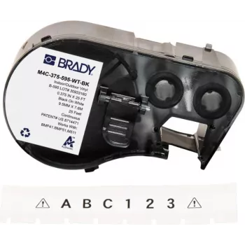BRADY BMP41/BMP51/BMP53/M511 kasetne ar etiķetēm, PermaSleeve termokurcējošs poliolefīns, 38,1 mm x 2,44 m, balta ar melnu druku, sarukuma attiecība 3:1, B-427