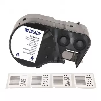 BRADY BMP51/BMP53/M511 PermaSleeve termokameras etiķešu kasete, melns uz balta, 12,7 mm x 2,13 m, 16-10 AWG