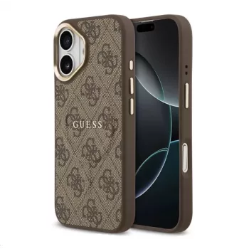 Guess Apple iPhone 17 PU ādas 4G zelta rāmis MagSafe maciņš brūns