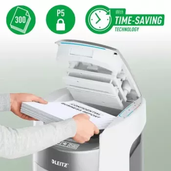 Leitz IQ Optimax AutoFeed 300 dokumentu smalcinātājs, P-5, 300 lapas, 25 L tvertne