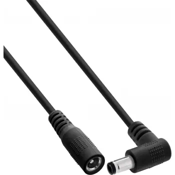 InLine® līdzstrāvas pagarinātājkabelis, taisnleņķa 5.5x2.1mm spraudnis uz taisnu ligzdu, 2m, melns