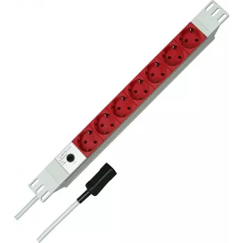 Kopp 19 inch 7-vietu alumīnija PDU strāvas sadalītājs ar IEC C14 ieeju, 1U statīva montāžai, 16 A, Schuko kontaktligzdām