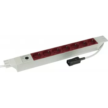 Kopp 19 inch 7-vietu alumīnija PDU strāvas sadalītājs ar IEC C14 ieeju, 1U statīva montāžai, 16 A, Schuko kontaktligzdām