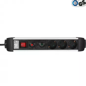 InLine® Alumīnija pagarinātājs ar 3 ligzdām, aizsargligzdas, apgaismots slēdzis, 1,5 m