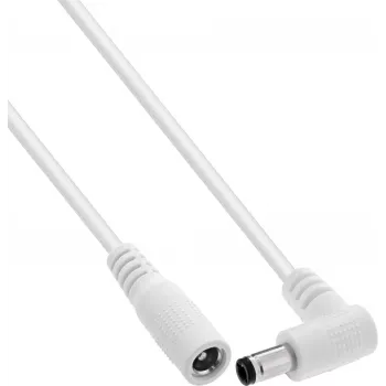 InLine® līdzstrāvas pagarinātājkabelis ar taisnā leņķa spraudni, 5,5 x 2,5 mm, balts, 1 m