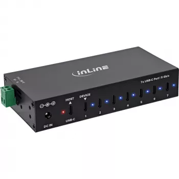DELOCK InLine® USB 3.2 Gen.1 industriālais centrmezgls, USB-C, 7 porti, ar barošanas bloku