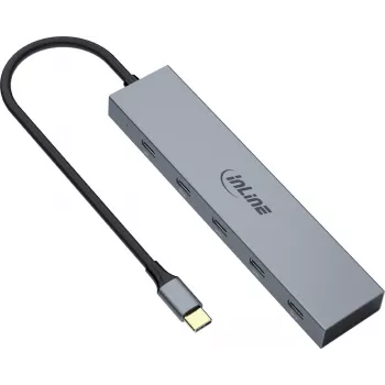 InLine USB-C Hub, 4x USB-C + Power Delivery 100 W, USB 3.2 Gen 2, pelēks