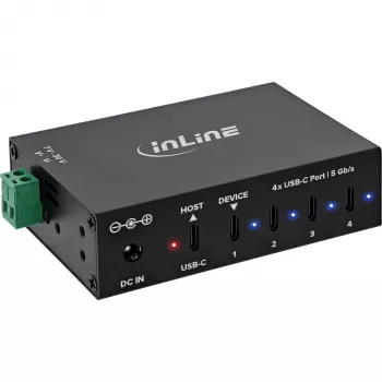 DELOCK InLine® USB 3.2 Gen.1 Industrial Hub, USB-C, 4 porti, ar barošanas bloku