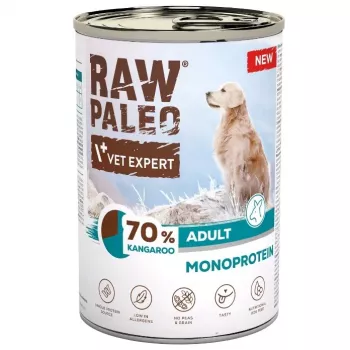 VetExpert Raw Paleo Kangaroo konservs pieaugušiem suņiem 400g – bezgraudu, vienas olbaltumvielas