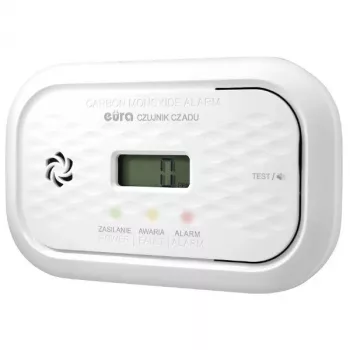 EURA CD-72A2V4300/B oglekļa monoksīda detektors ar elektroķīmisko sensoru, 85 dB trauksme, 7 gadu sensora darbības laiks