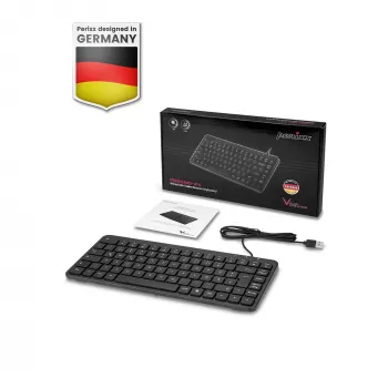 Perixx PERIBOARD-414 B DE vadu mini USB tastatūra, klusie taustiņi, vācu izkārtojums, melna
