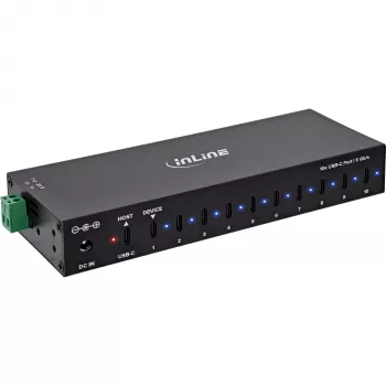 DELOCK InLine® USB 3.2 Gen.1 Industrial Hub, USB-C, 10-Port, ar barošanas bloku