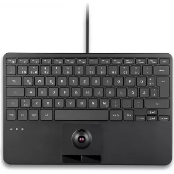 PERIX PERIBOARD-427 H DE vadu USB mini tastatūra ar trackball un fona apgaismojumu, melna