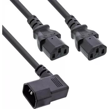 InLine® tīkla Y-kabelis, aukstajām ierīcēm, 1x IEC-C14 leņķa savienotājs uz 2x IEC-C13, 1m