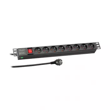 EFB Elektronik EK631FR.2 19 inch 1U Rackmount PDU, 8 Franču kontaktligzdas, CEE 7/7 spraudnis, 16A, Melns