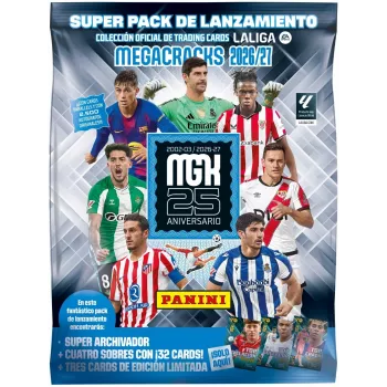 PANINI KOLEKCJA La Liga 2027 Mega komplekts – Adrenalyn XL kolekcionējamās kartītes ar 10 papildinājumu paciņām, 4 ekskluzīvām kartēm, albumu un tiešsaistes kodu
