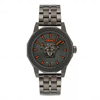 Versace V-Race GMT Alarm pulkstenis VE9I00524 43mm Nerūsējošais tērauds Melns ciparnīca