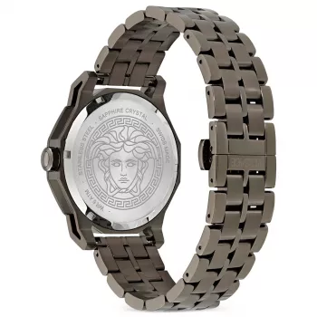 Versace V-Race GMT Alarm pulkstenis VE9I00524 43mm Nerūsējošais tērauds Melns ciparnīca