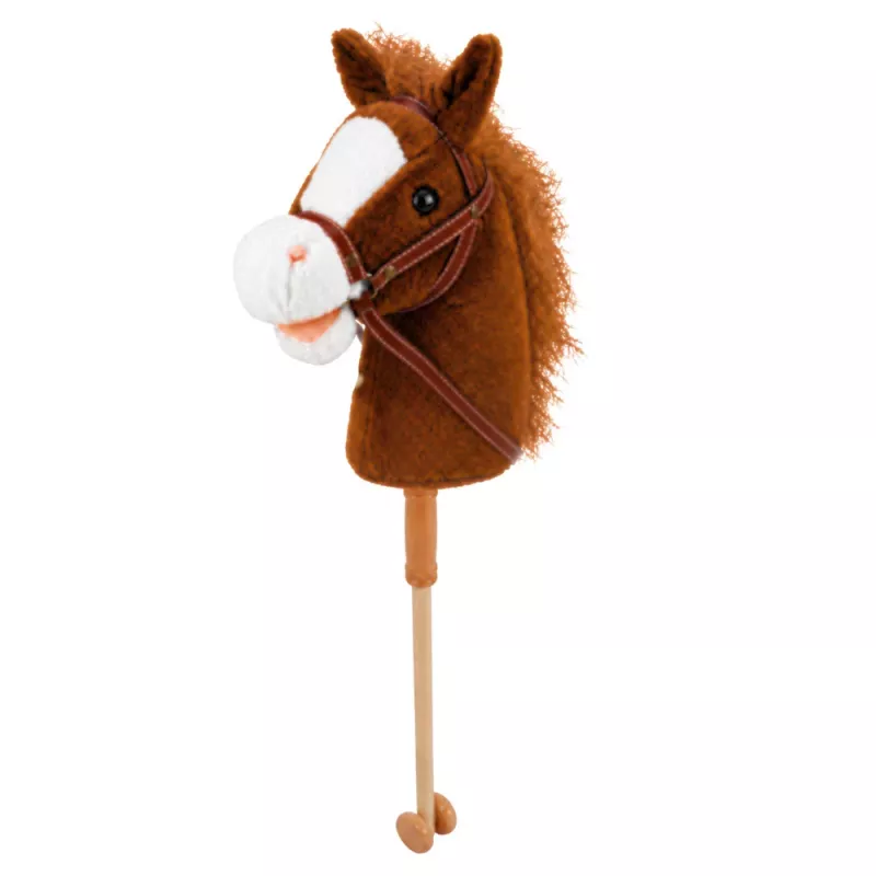 LEAN TOYS Hobby Horse nūja ar zirga galvu – auļošanas un zviedzienu skaņas, brūns, 100 cm